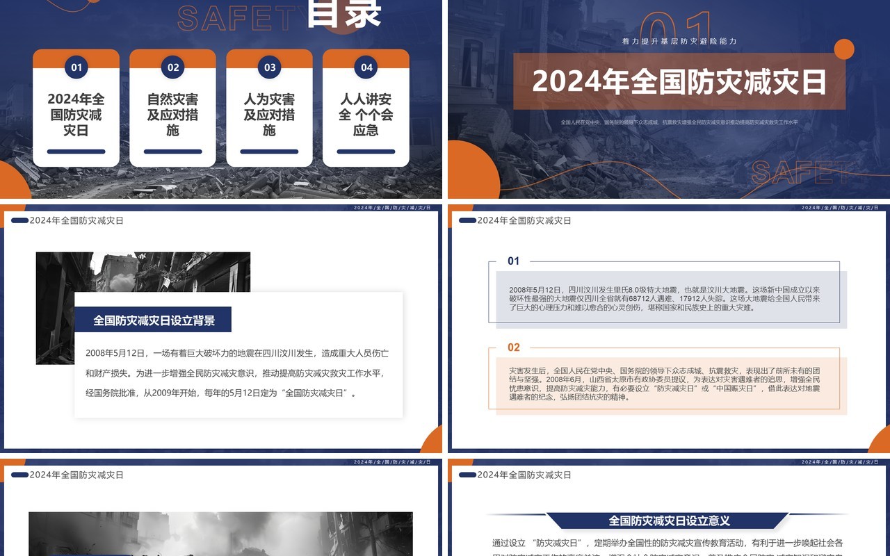 蓝色简约风2024年全国防灾减灾日PPT模板