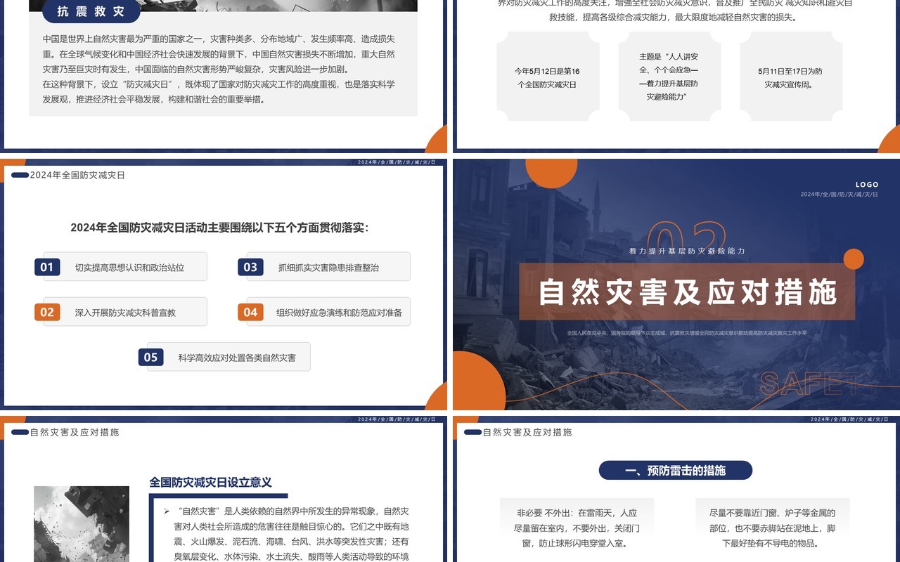 蓝色简约风2024年全国防灾减灾日PPT模板