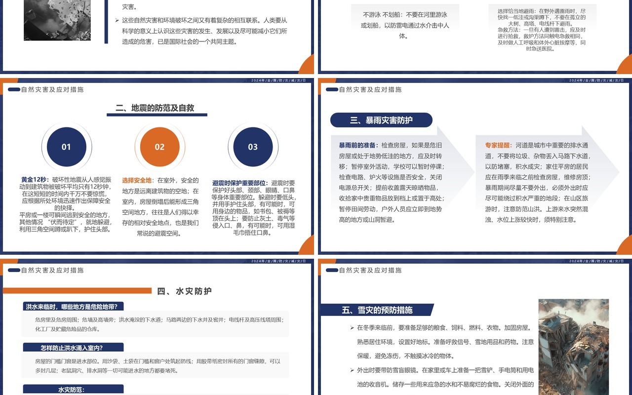 蓝色简约风2024年全国防灾减灾日PPT模板