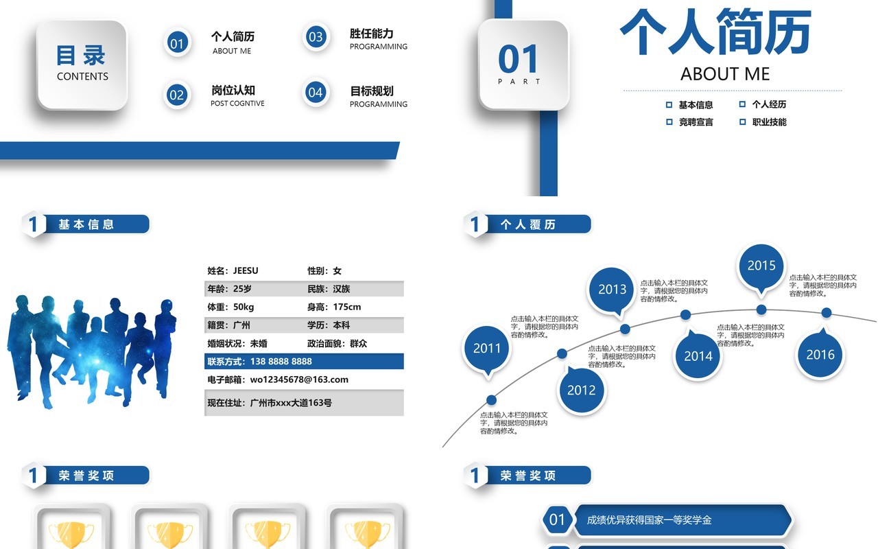 蓝色大气商务风格个人岗位竞聘主管述职PPT模板