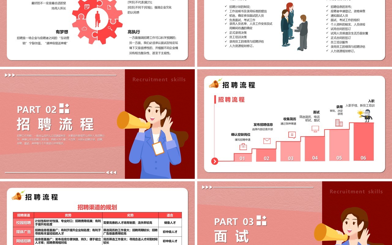 粉色卡通人力资源部招聘技巧PPT模板