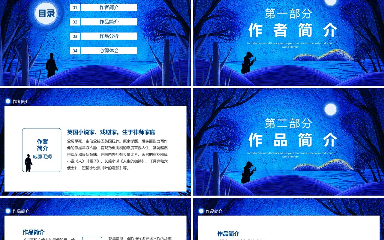 威廉毛姆世界文学名著月亮与六便士导读动态PPT模板