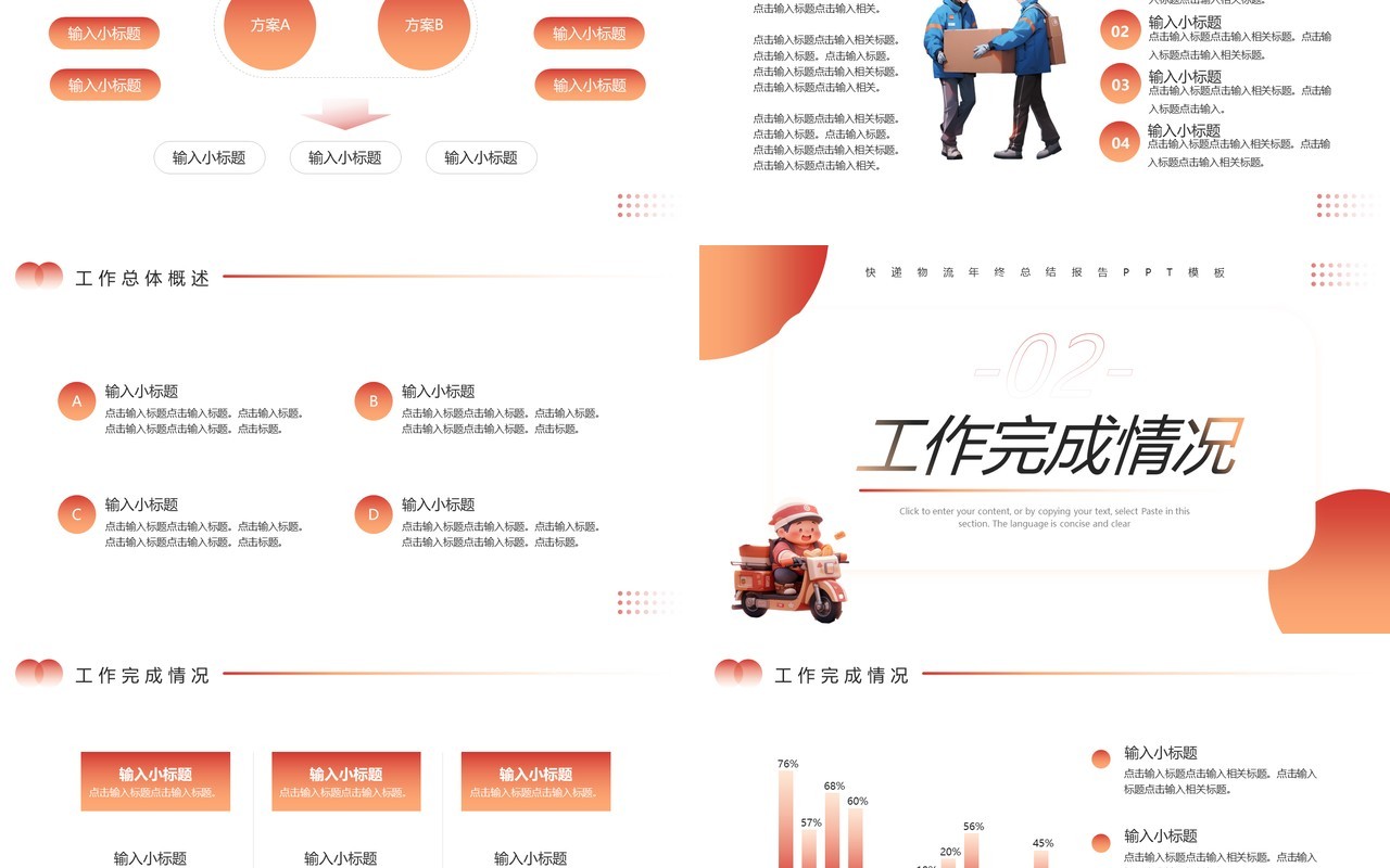 红色简约风快递物流年终总结报告PPT模板