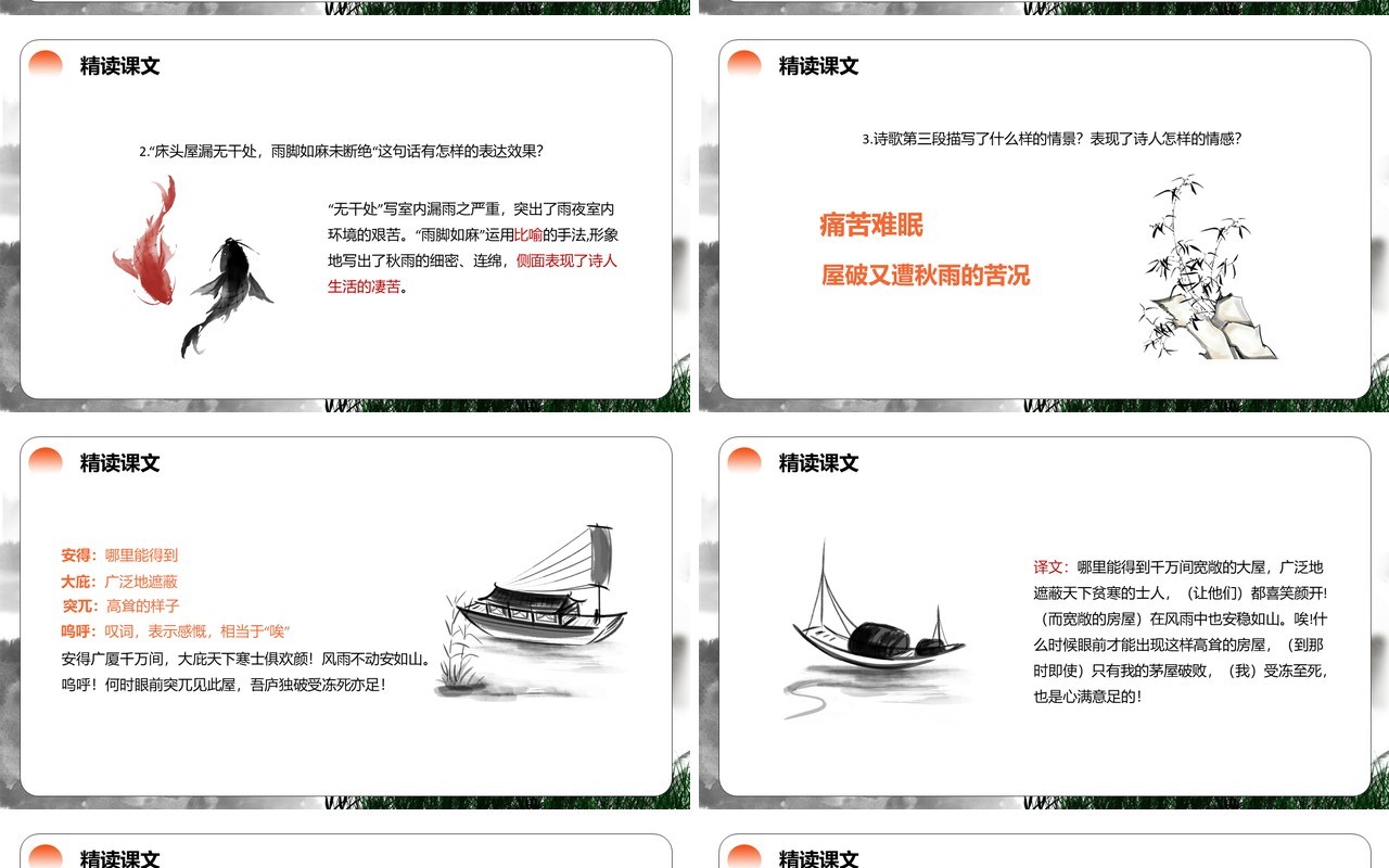 部编版八年级语文下册茅屋为秋风所破歌课件PPT模板