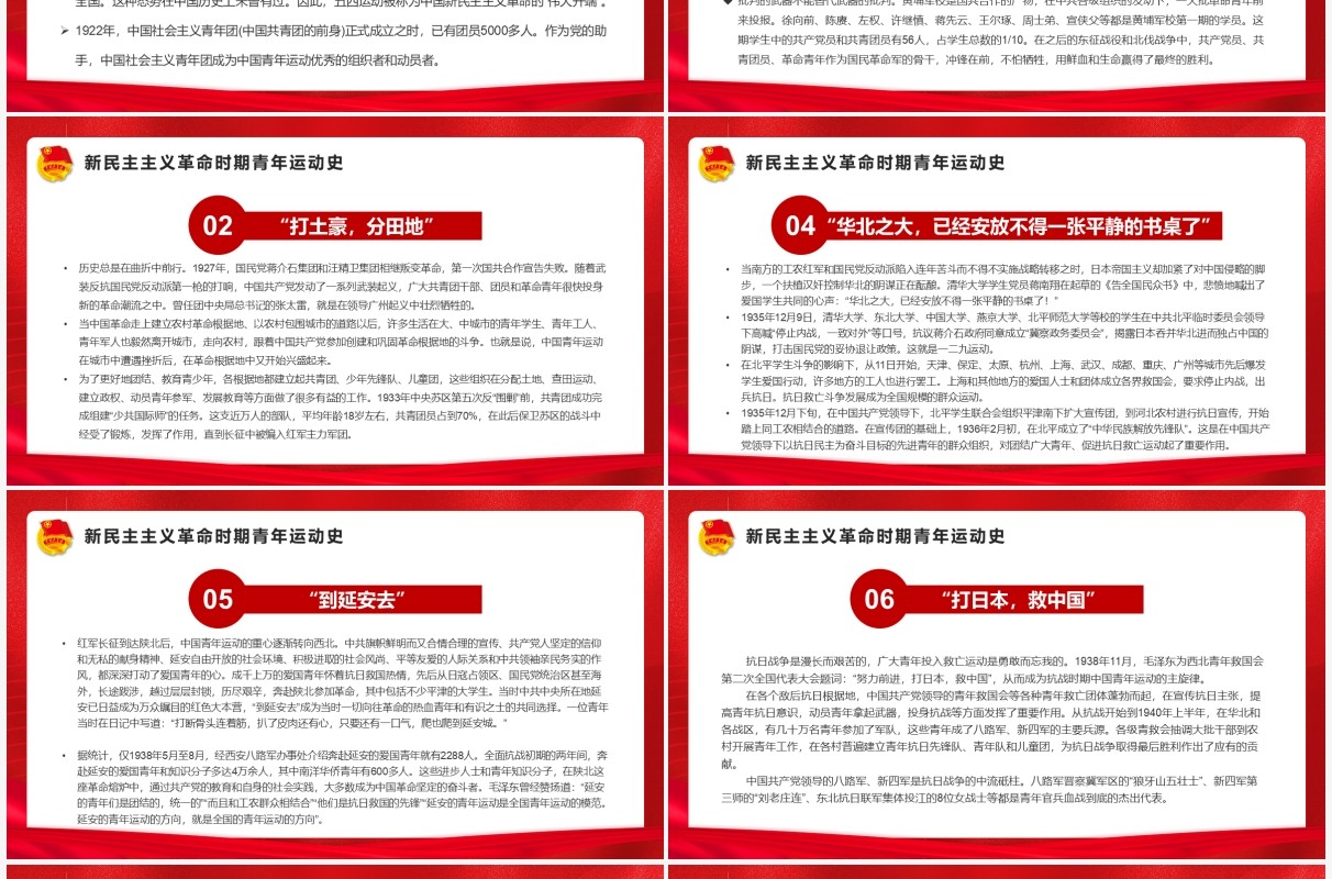 红金党政风中国青年运动史PPT模板
