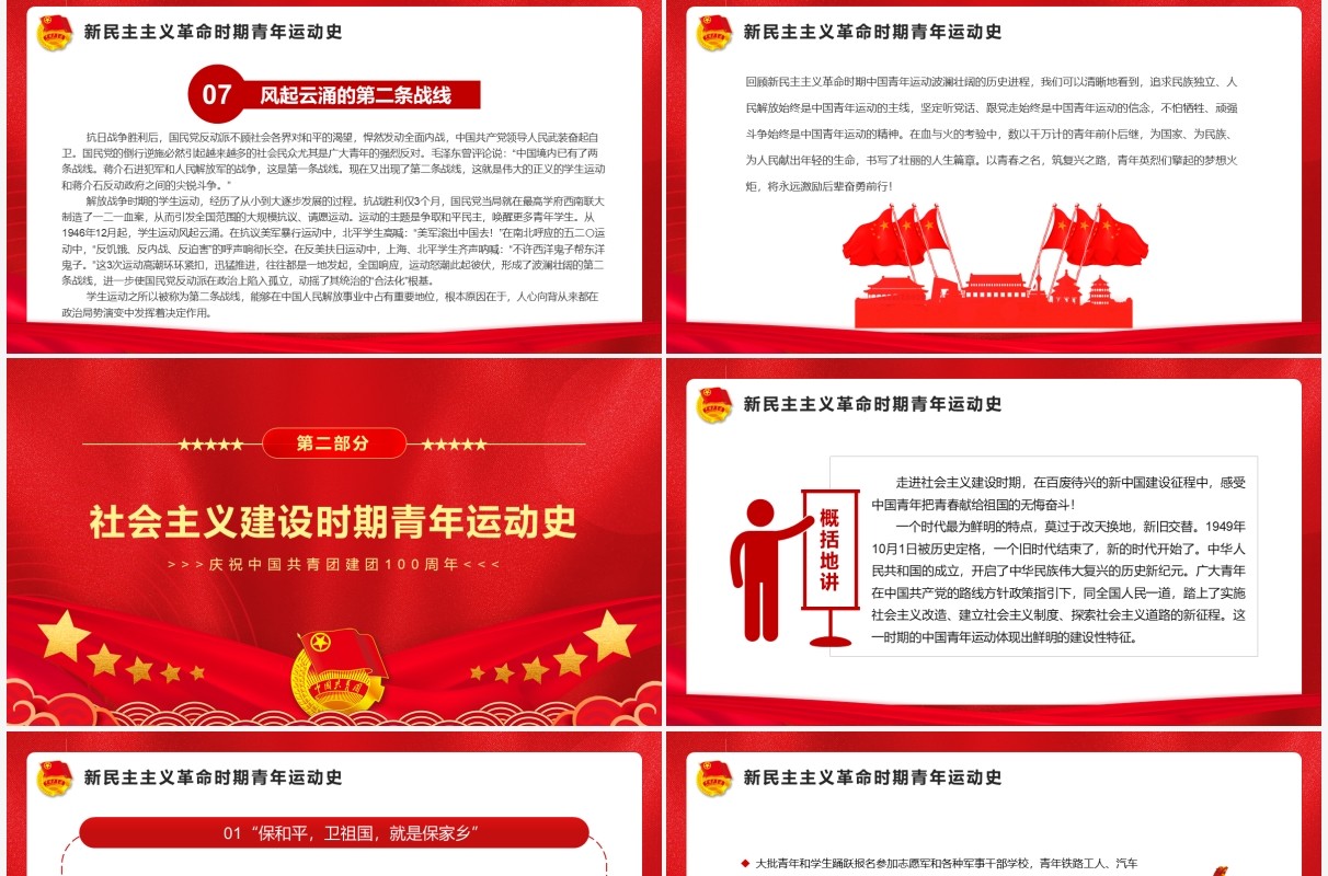 红金党政风中国青年运动史PPT模板