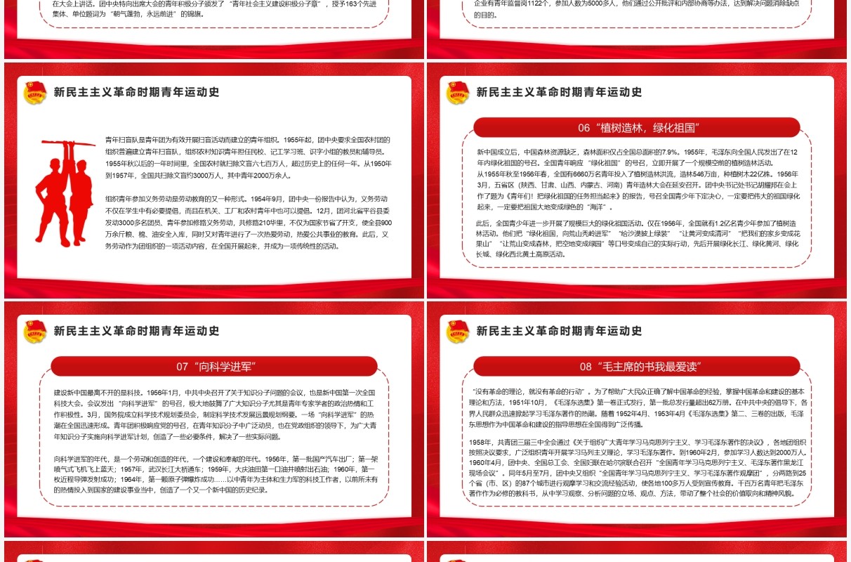 红金党政风中国青年运动史PPT模板