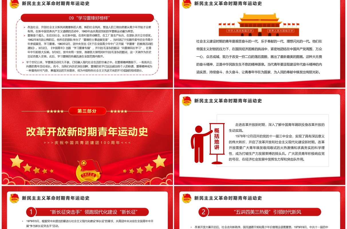 红金党政风中国青年运动史PPT模板