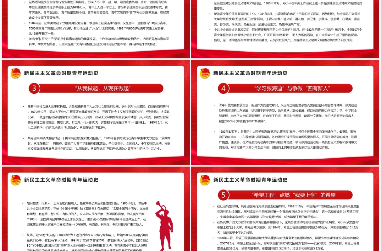 红金党政风中国青年运动史PPT模板