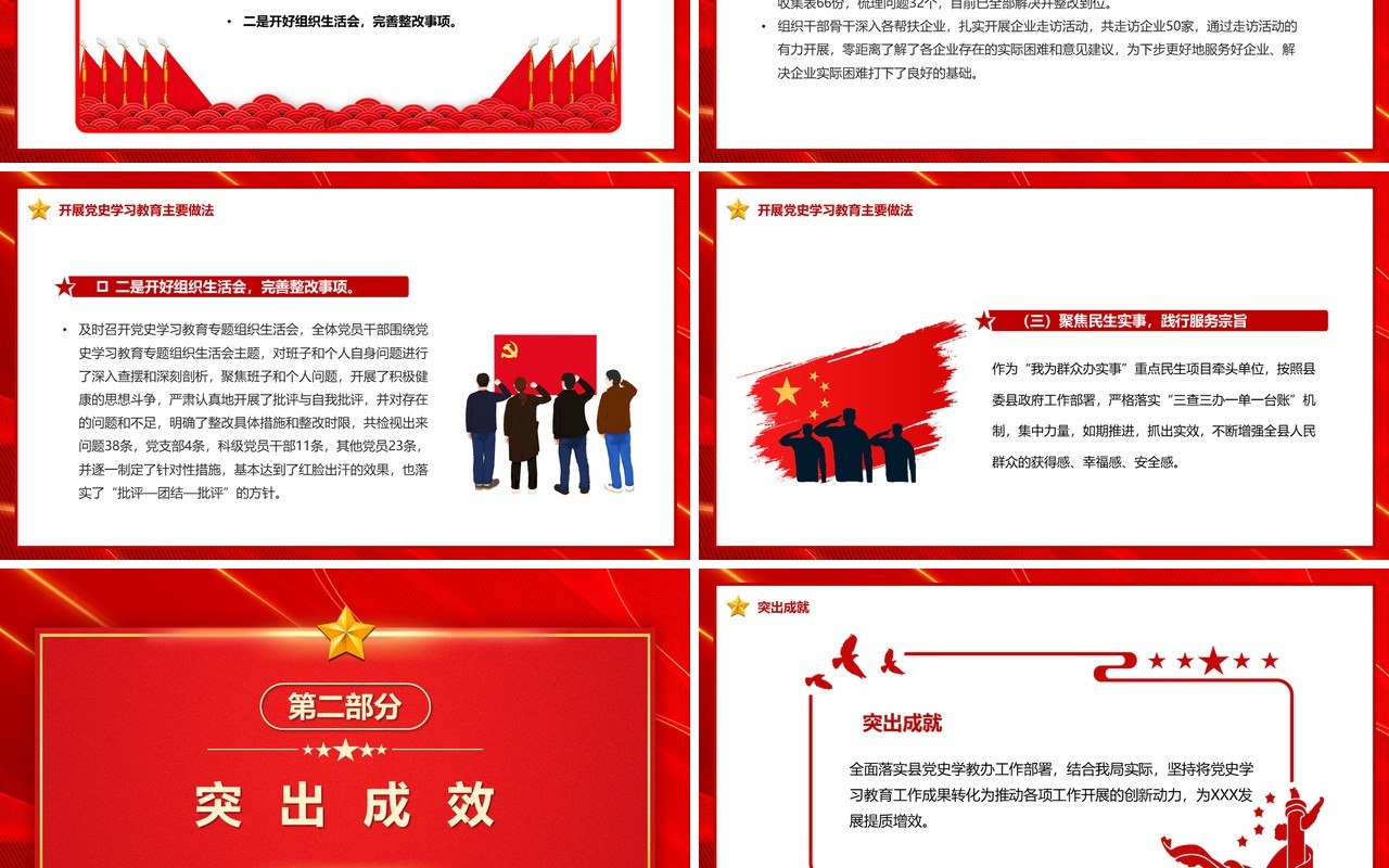 红色卡通党史学习教育工作总结PPT模板