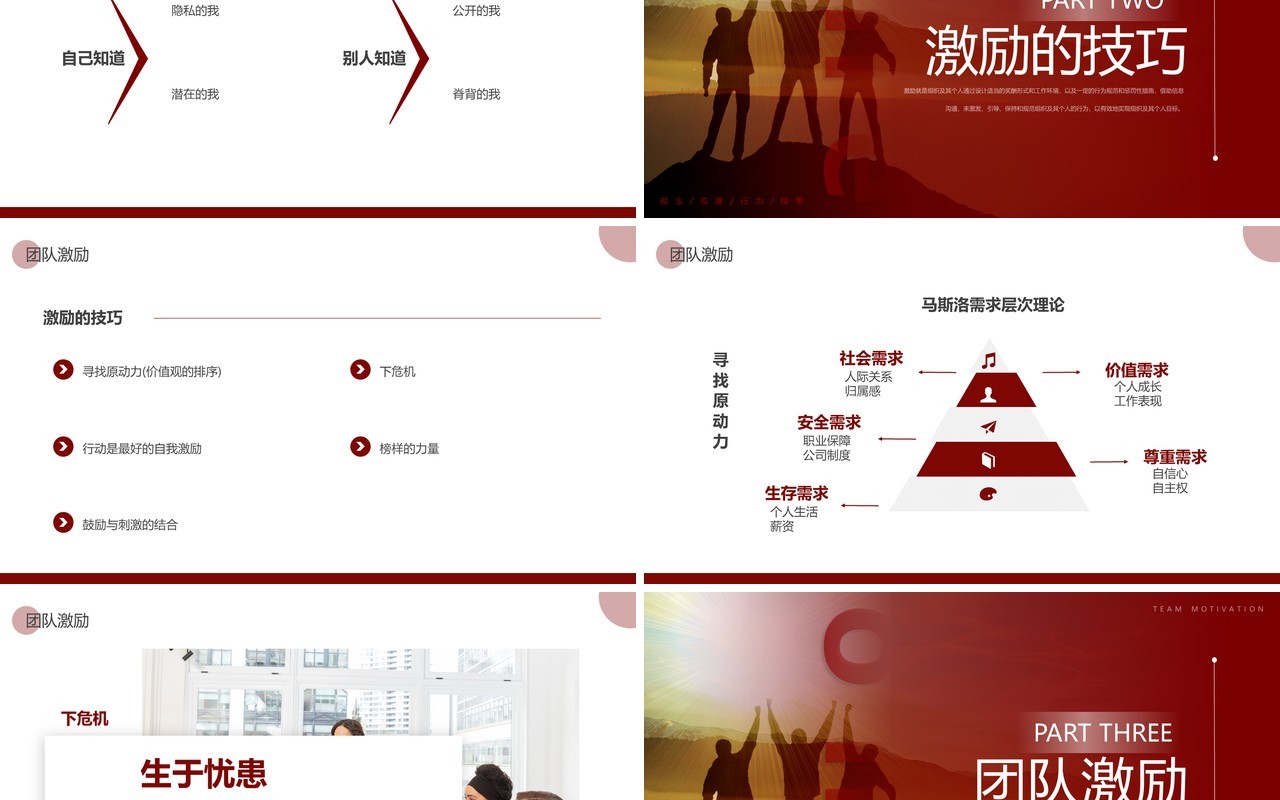 红色商务风个人激励及团队激励PPT模板