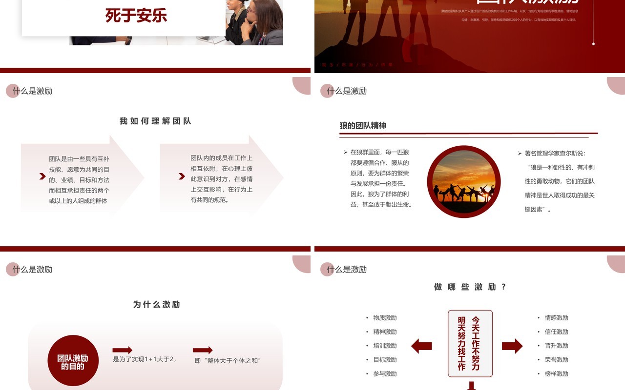 红色商务风个人激励及团队激励PPT模板