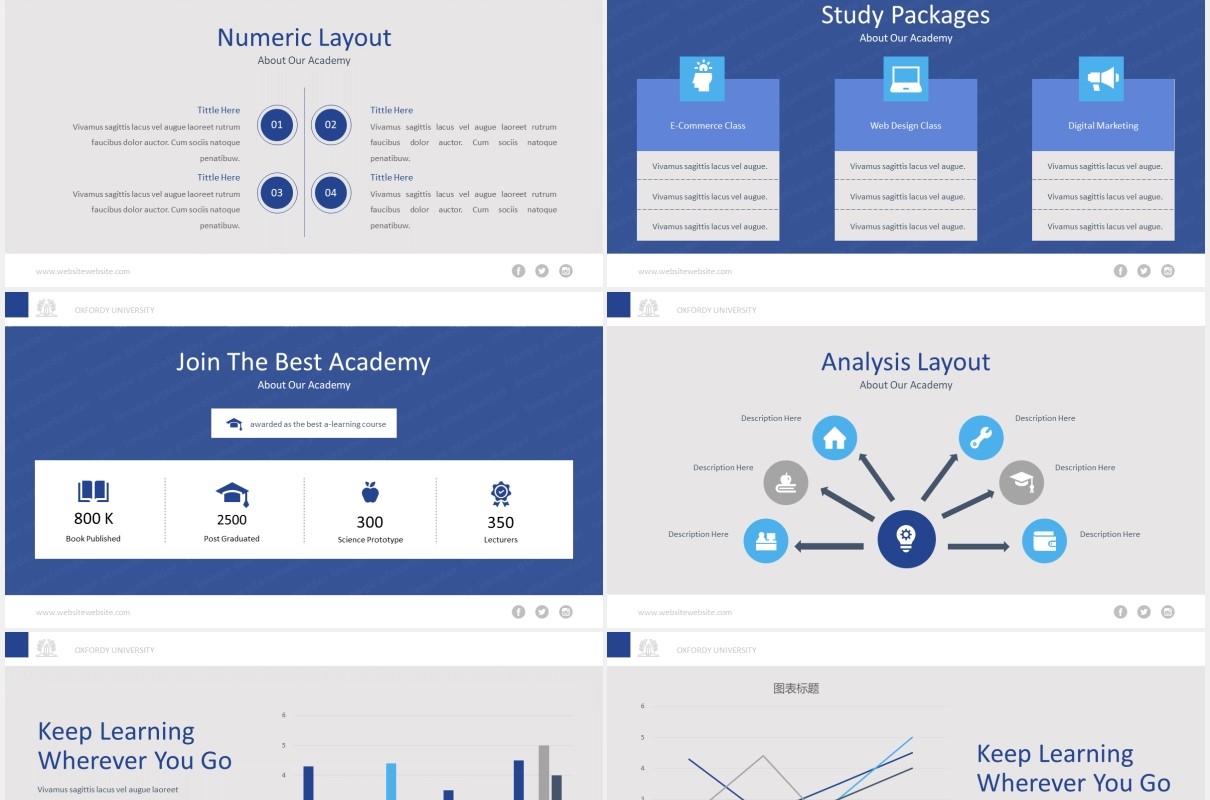 大学生学校教育学术报告答辩PPT模板图片排版设计Academia - University School Powerpoint Template