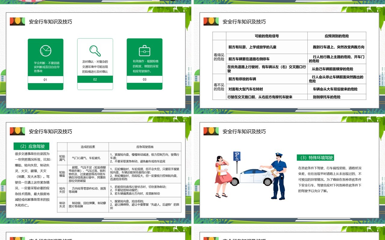 绿色卡通风驾驶员交通安全知识培训PPT模板
