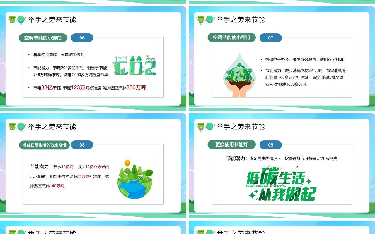 卡通风全国节能宣传周绿色低碳节能先行PPT模板