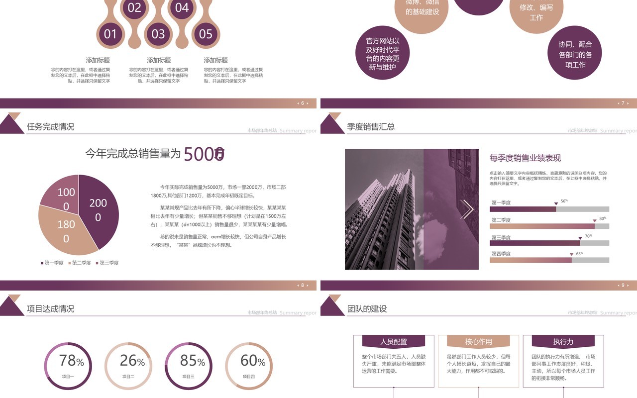 简约紫色大气年中工作总结计划PPT模板