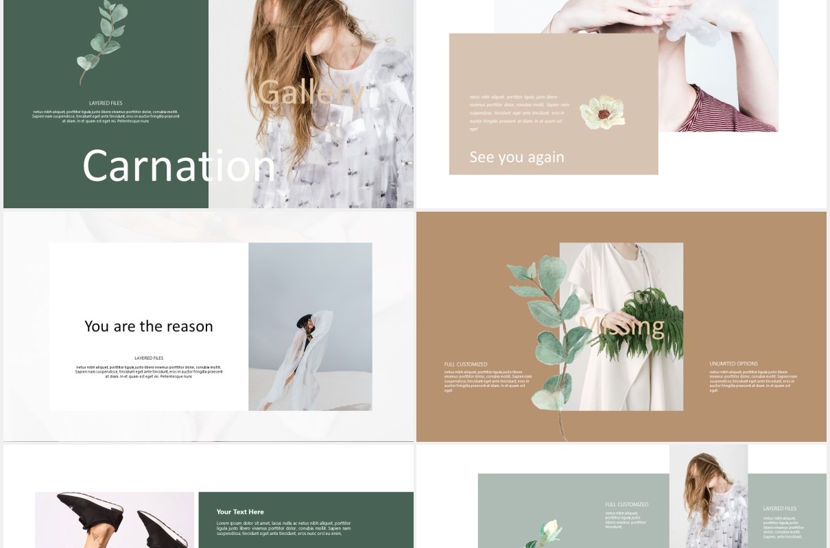 康乃馨简约雅致PPT图片排版模板carnation powerpoint