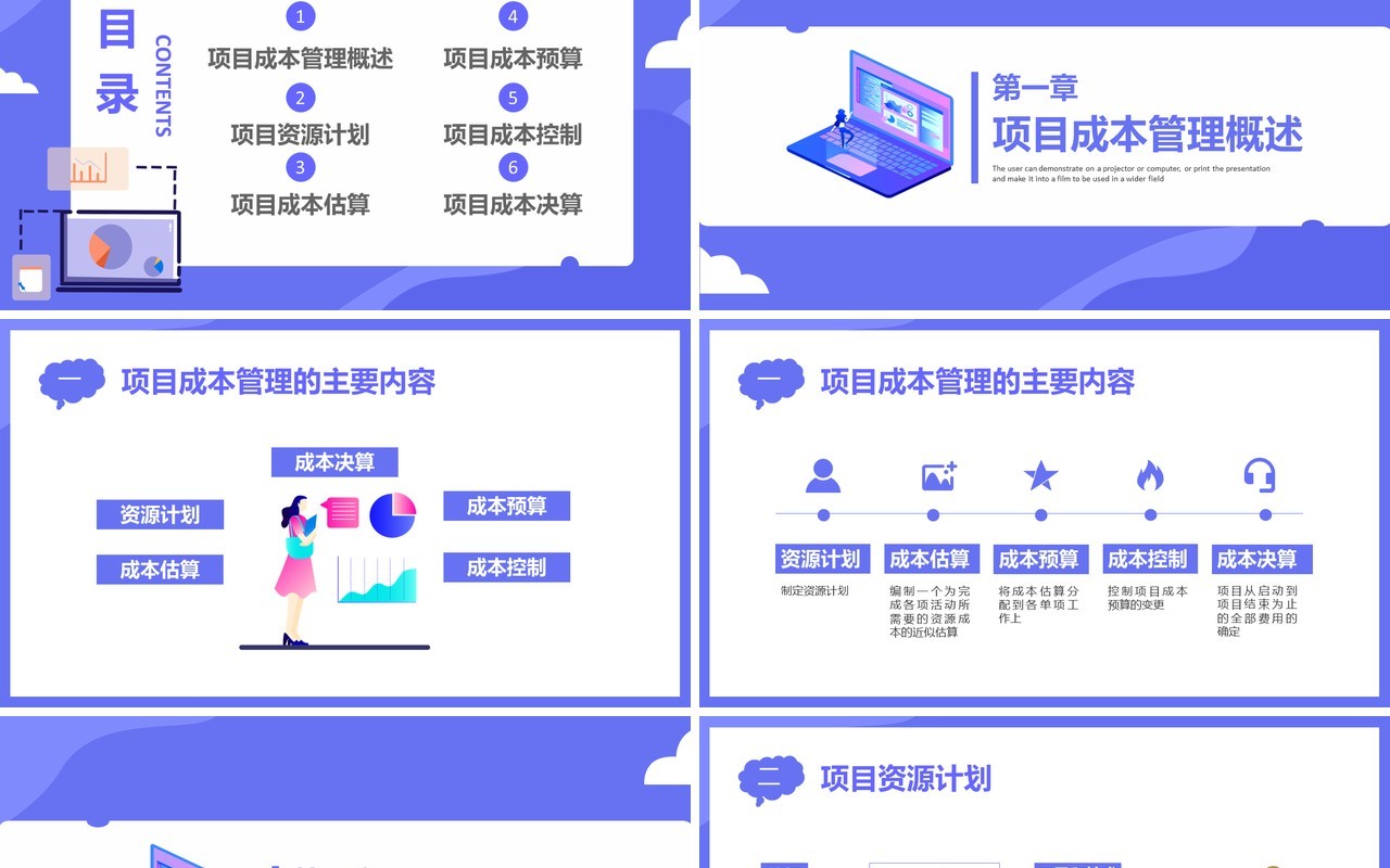 扁平化紫色商务商业项目成本管理公司财务培训通用PPT模板