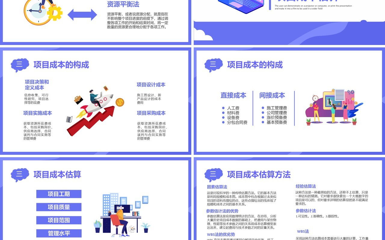 扁平化紫色商务商业项目成本管理公司财务培训通用PPT模板