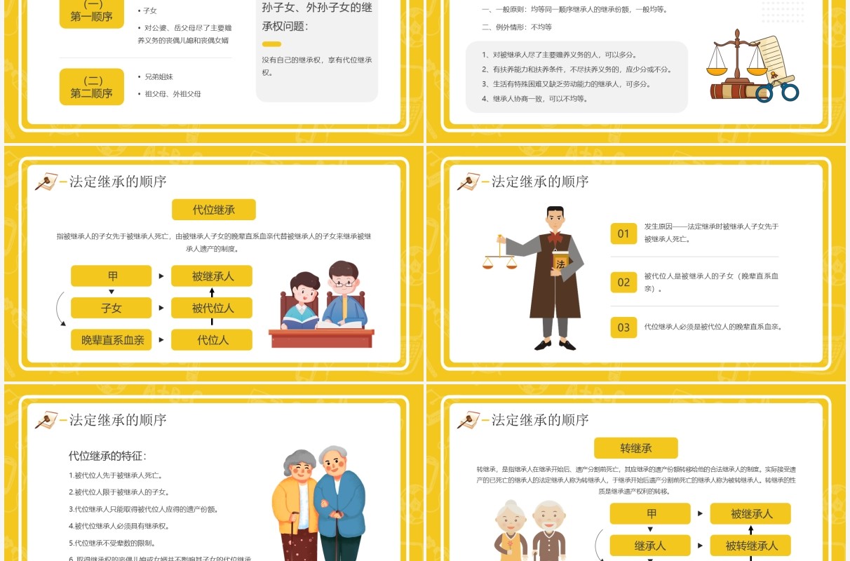 黄色卡通风老年人法律知识讲座PPT模板