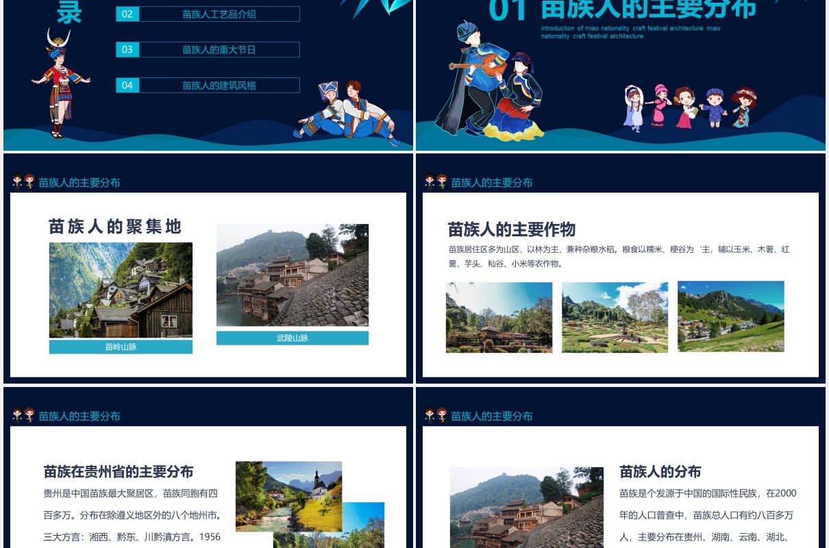 民族特色苗族工艺节日建筑介绍动态PPT模板