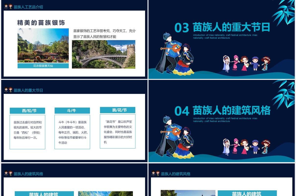 民族特色苗族工艺节日建筑介绍动态PPT模板