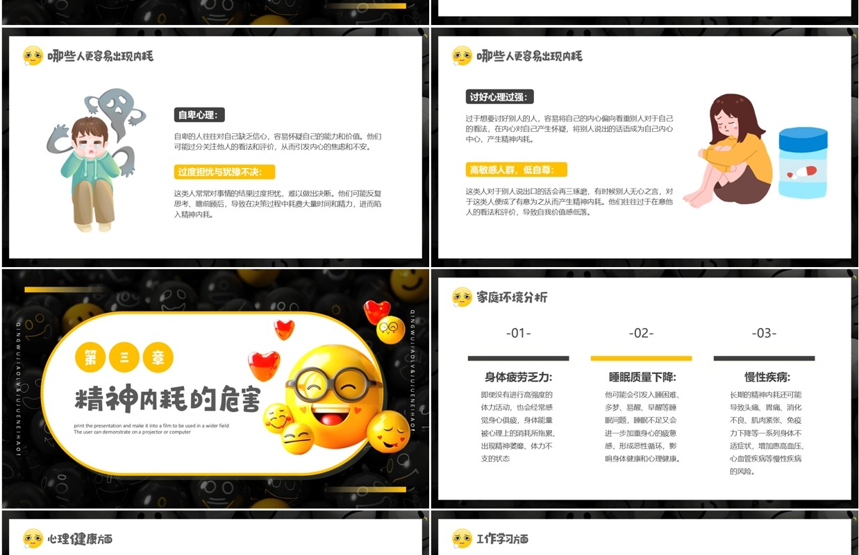 黄色简约风拒绝精神内耗请勿焦虑PPT模板