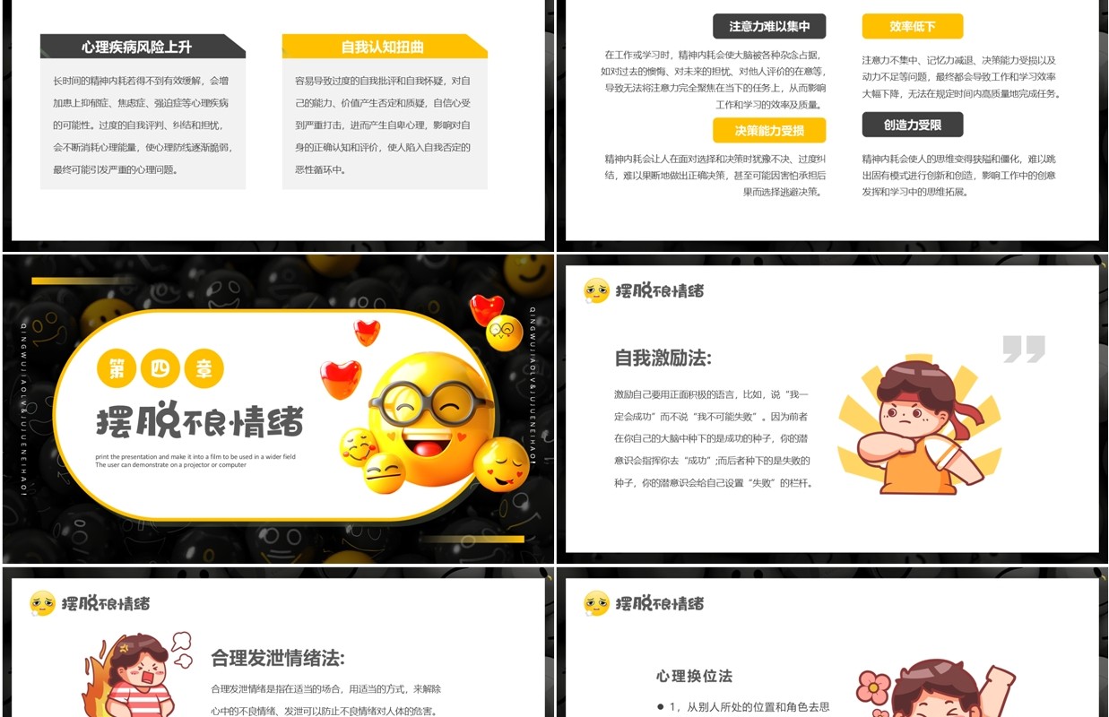 黄色简约风拒绝精神内耗请勿焦虑PPT模板
