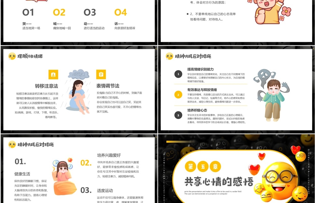 黄色简约风拒绝精神内耗请勿焦虑PPT模板