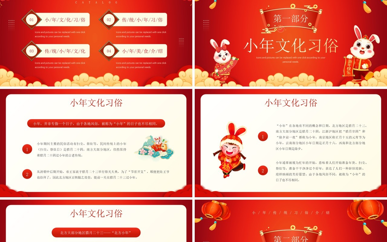红色中国风小年传统习俗介绍PPT模板