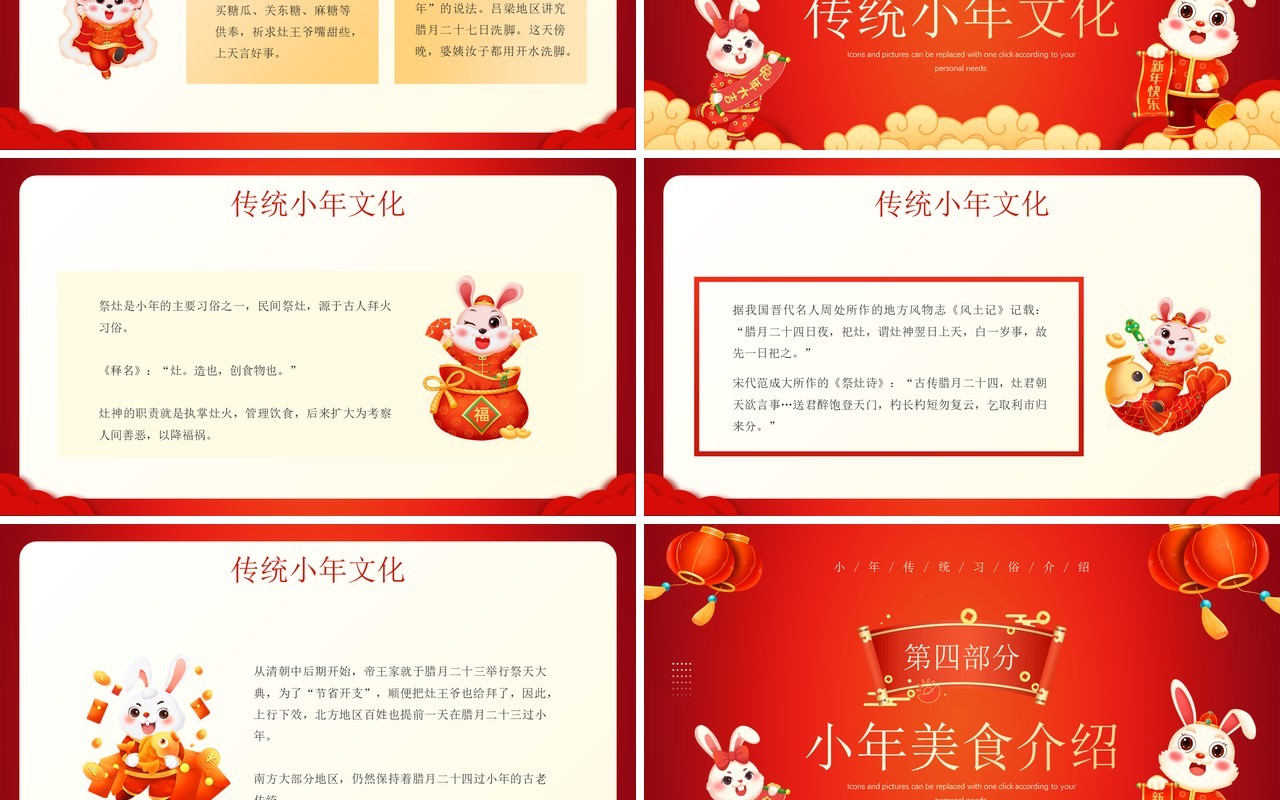 红色中国风小年传统习俗介绍PPT模板