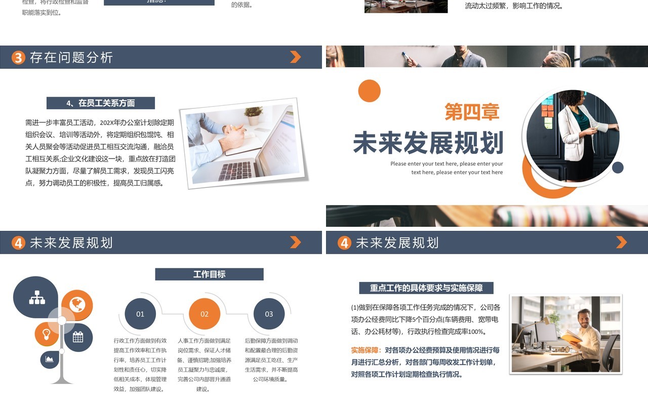 蓝橙色商务企业办公室工作总结PPT模板