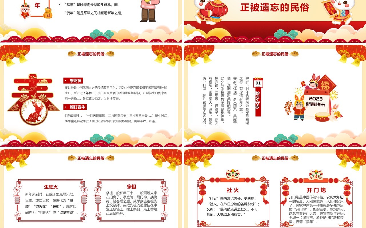 红色中国风恭贺新春新年习俗介绍PPT模板