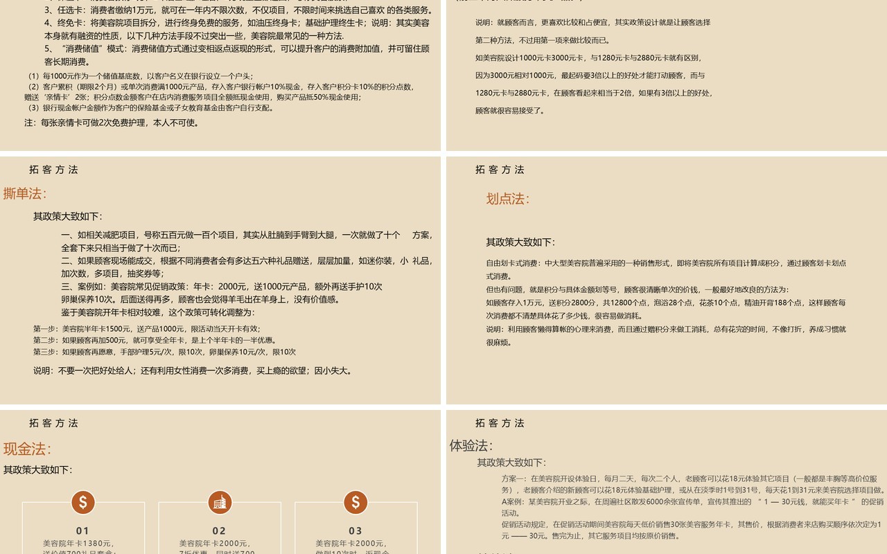 金色简约美容院拓客模式经营培训PPT模板