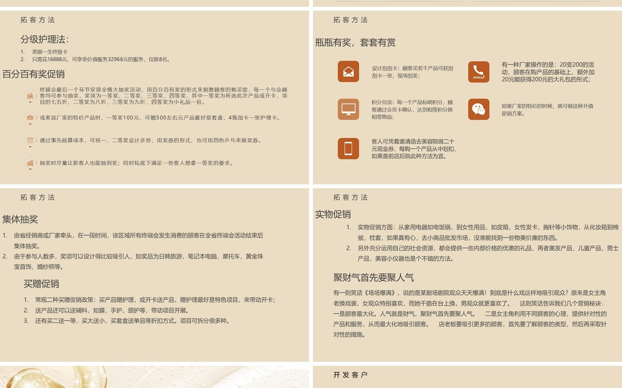 金色简约美容院拓客模式经营培训PPT模板