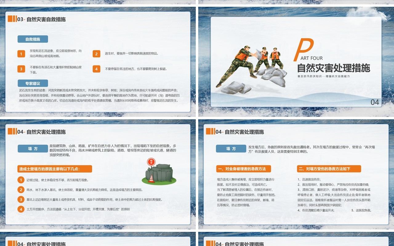 蓝色简约风防洪防汛安全教育宣传PPT模板