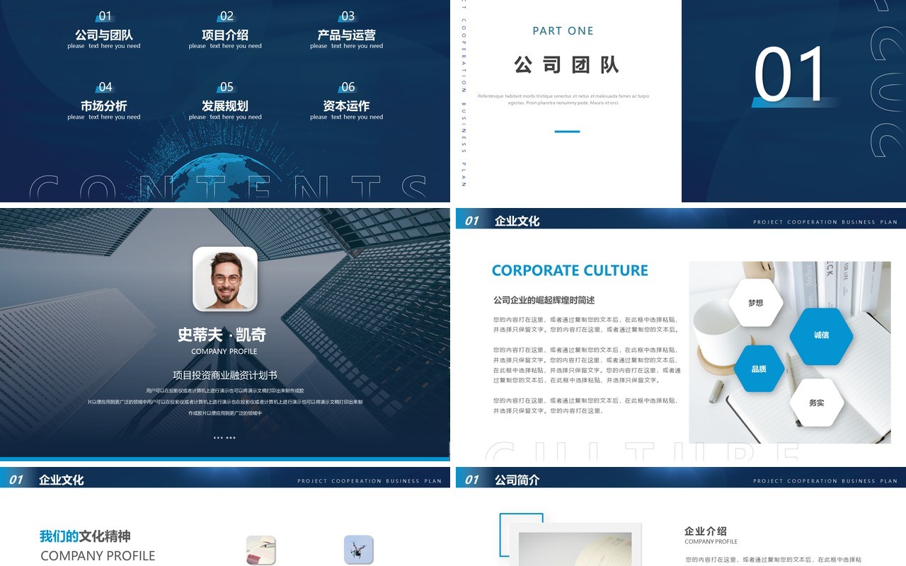 蓝色商务风企业项目合作招商计划书PPT模板
