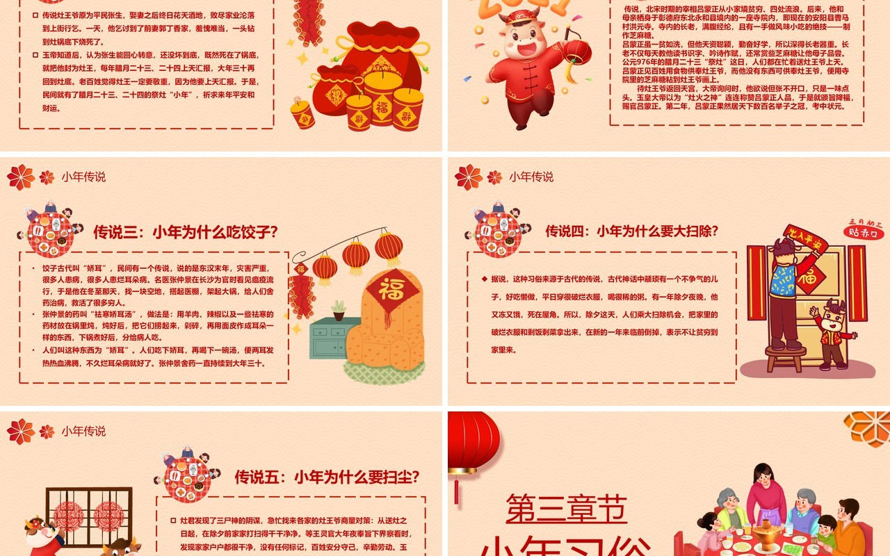 卡通风欢欢喜喜过小年节日介绍PPT模板