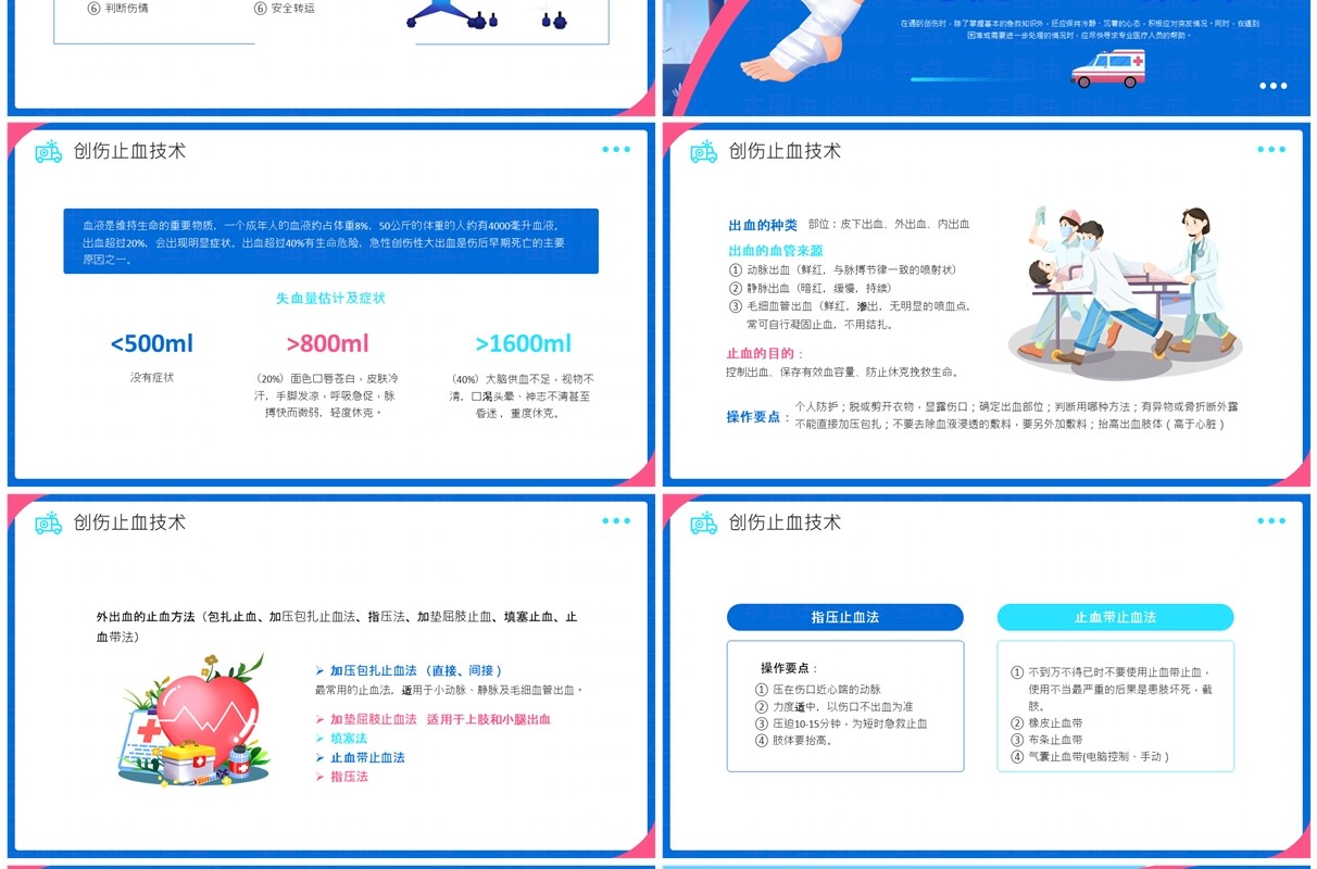 蓝色插画风创伤急救知识培训课件PPT模板