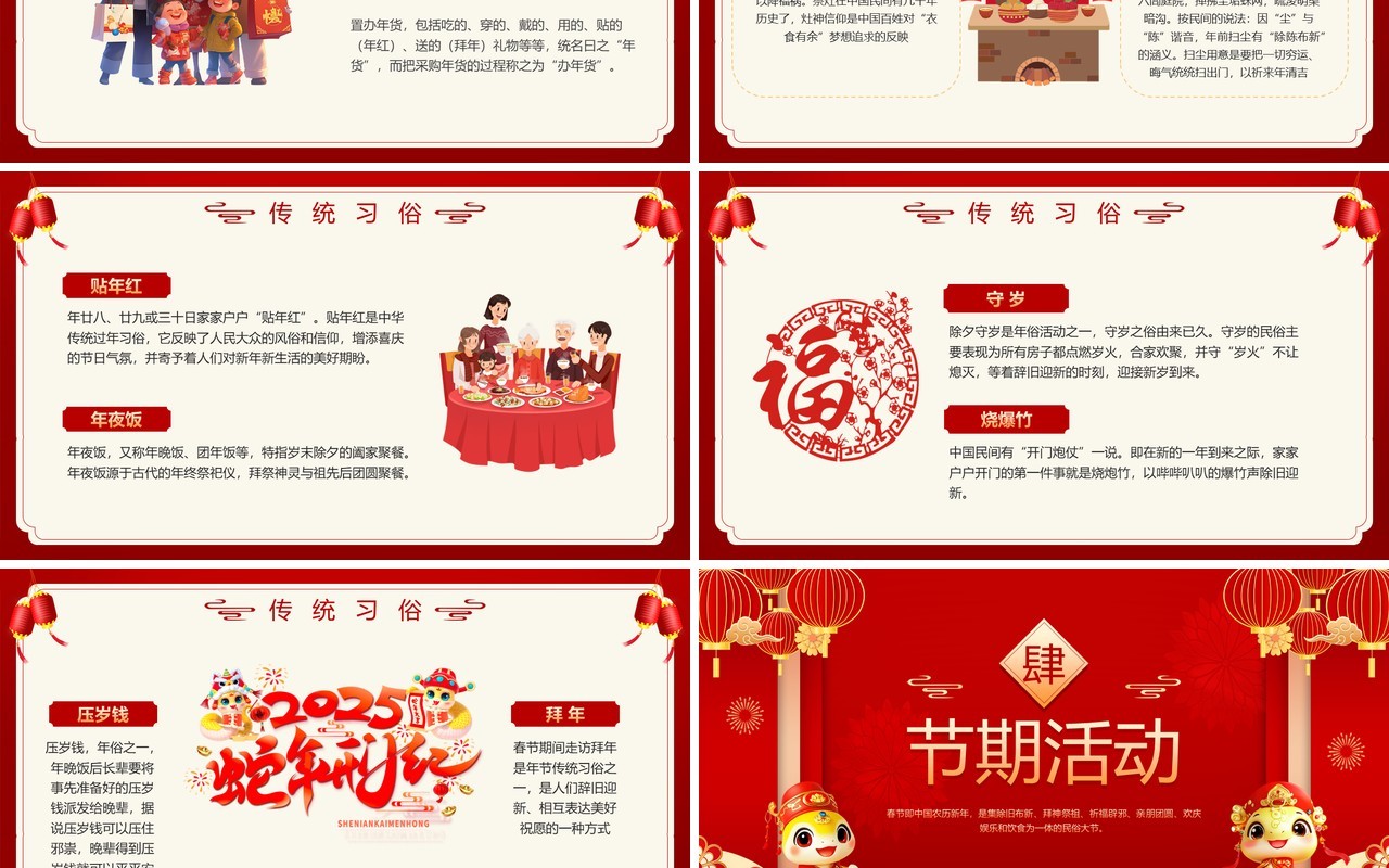 红色中国风2025春节习俗大赏PPT模板