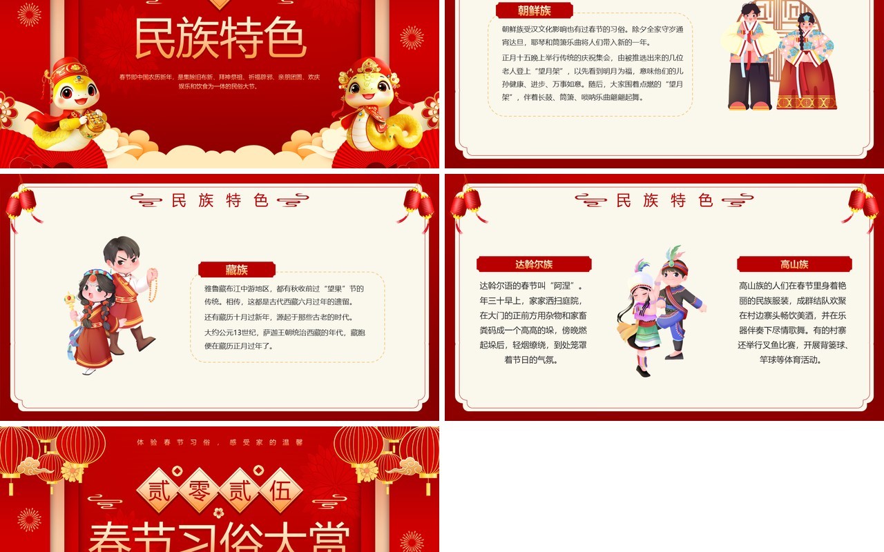 红色中国风2025春节习俗大赏PPT模板
