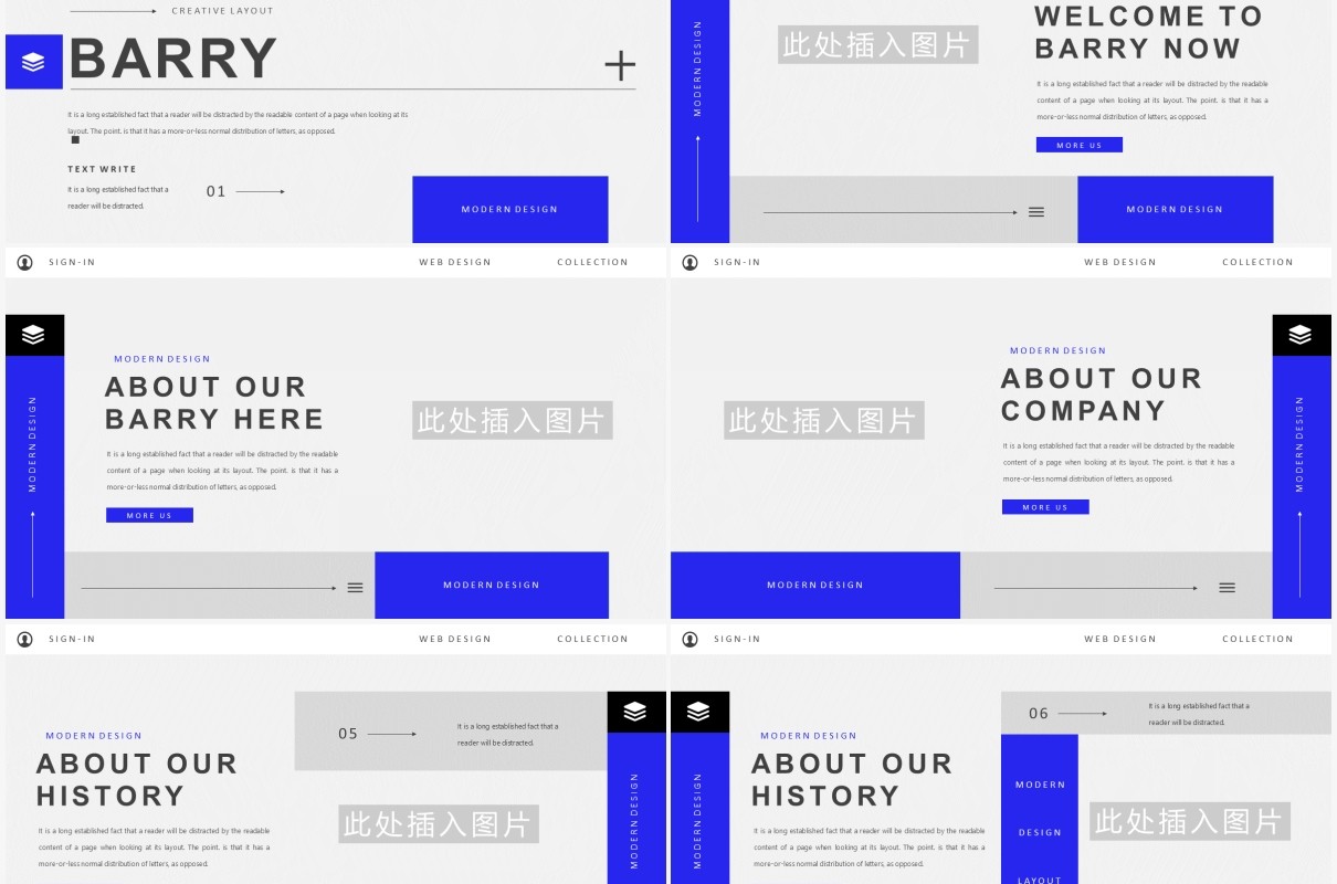 简约蓝色欧美工作汇报PPT模板Barry - Powerpoint Template