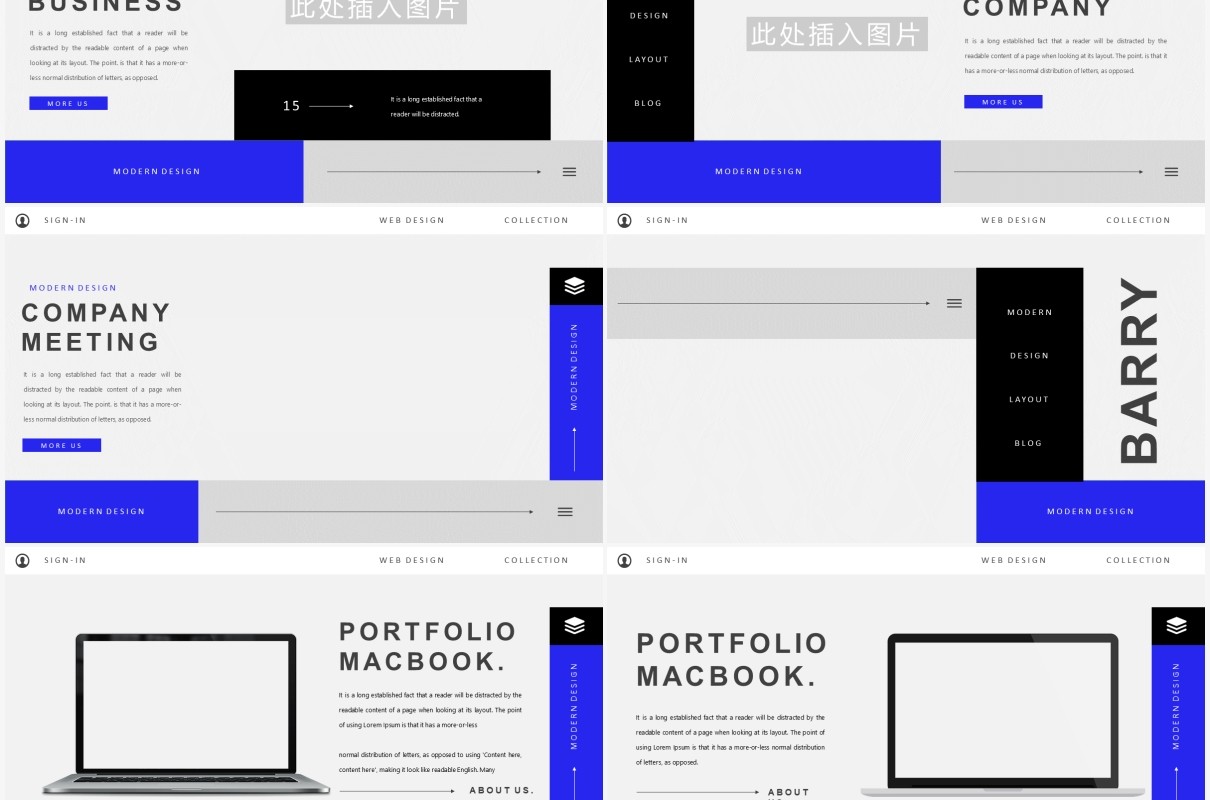 简约蓝色欧美工作汇报PPT模板Barry - Powerpoint Template