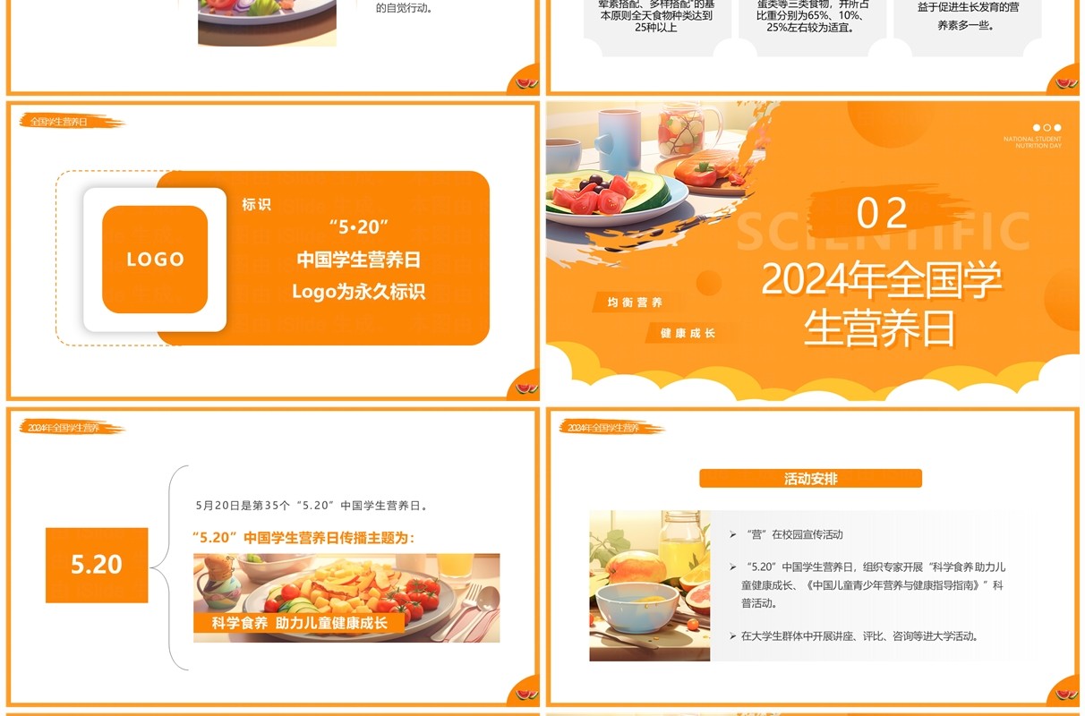 橙色插画风全国学生营养日介绍PPT模板