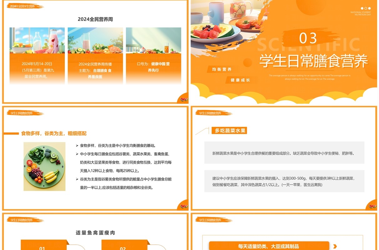 橙色插画风全国学生营养日介绍PPT模板