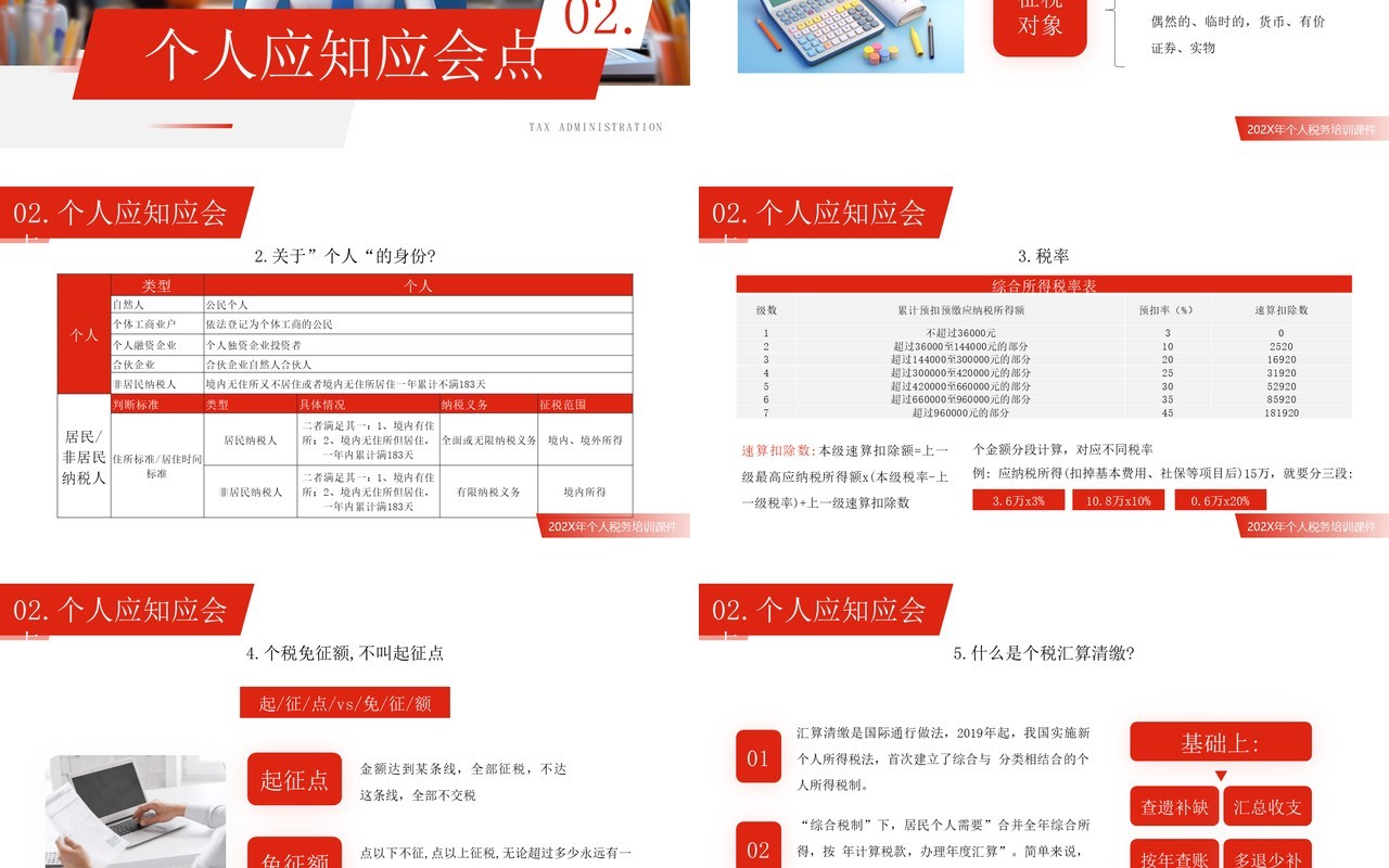 红色简约风个人所得税知识培训PPT模板