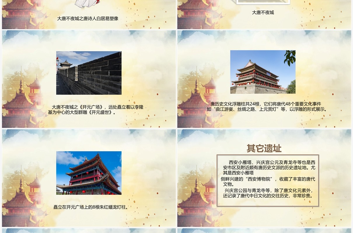 古代中国风西安大唐遗址公园介绍PPT模板
