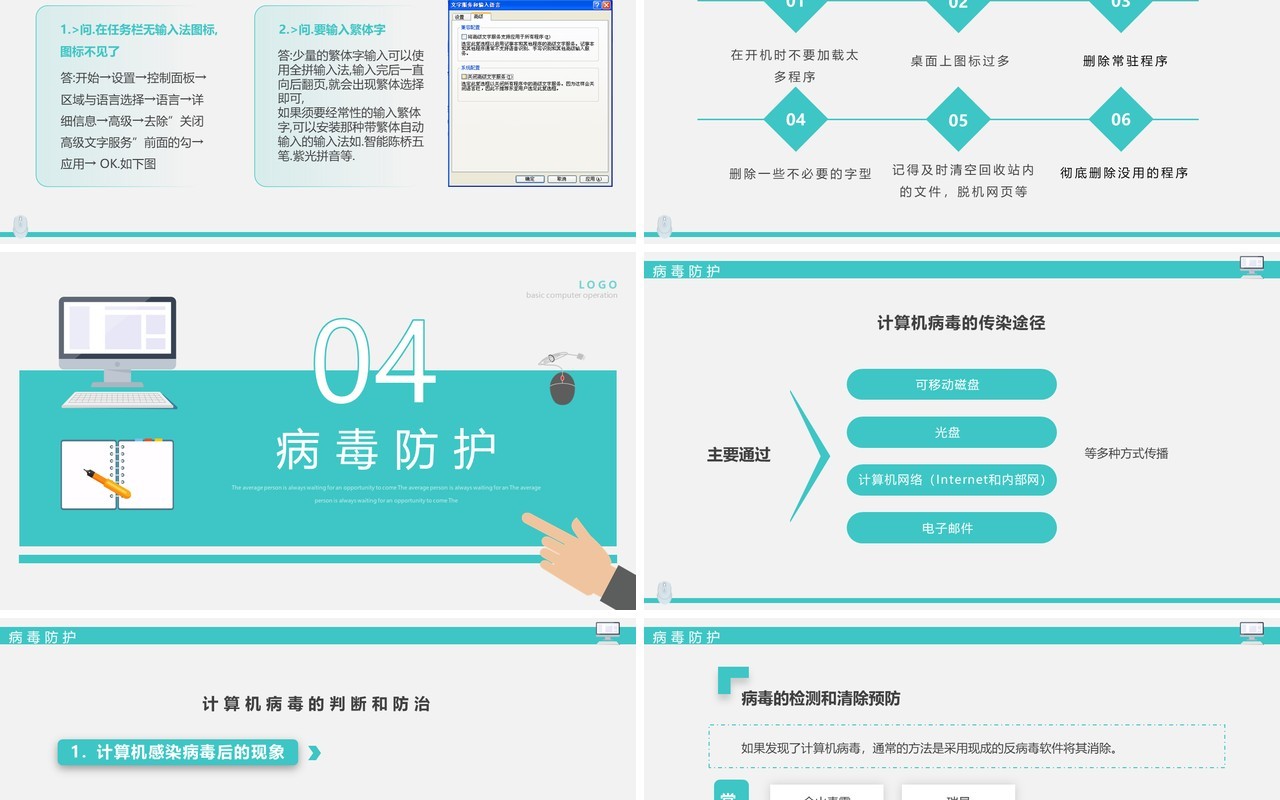 绿色简约风电脑基本操作知识PPT模板