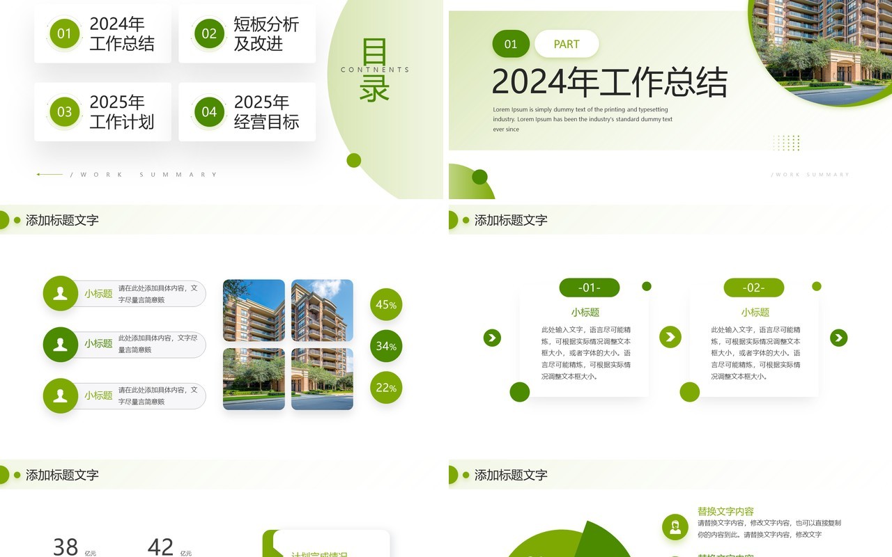 绿色简约风物业年终总结述职报告PPT模板