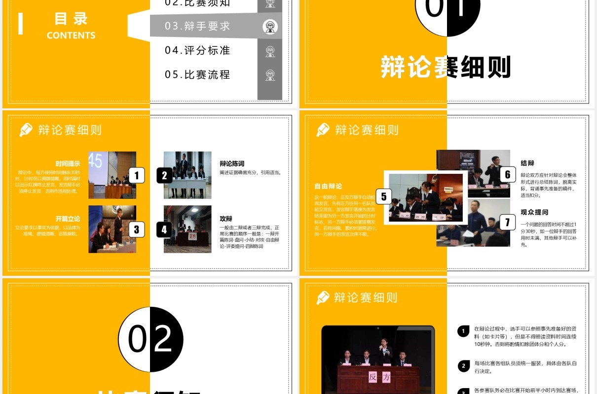 使用黄色辩论赛PPT模板